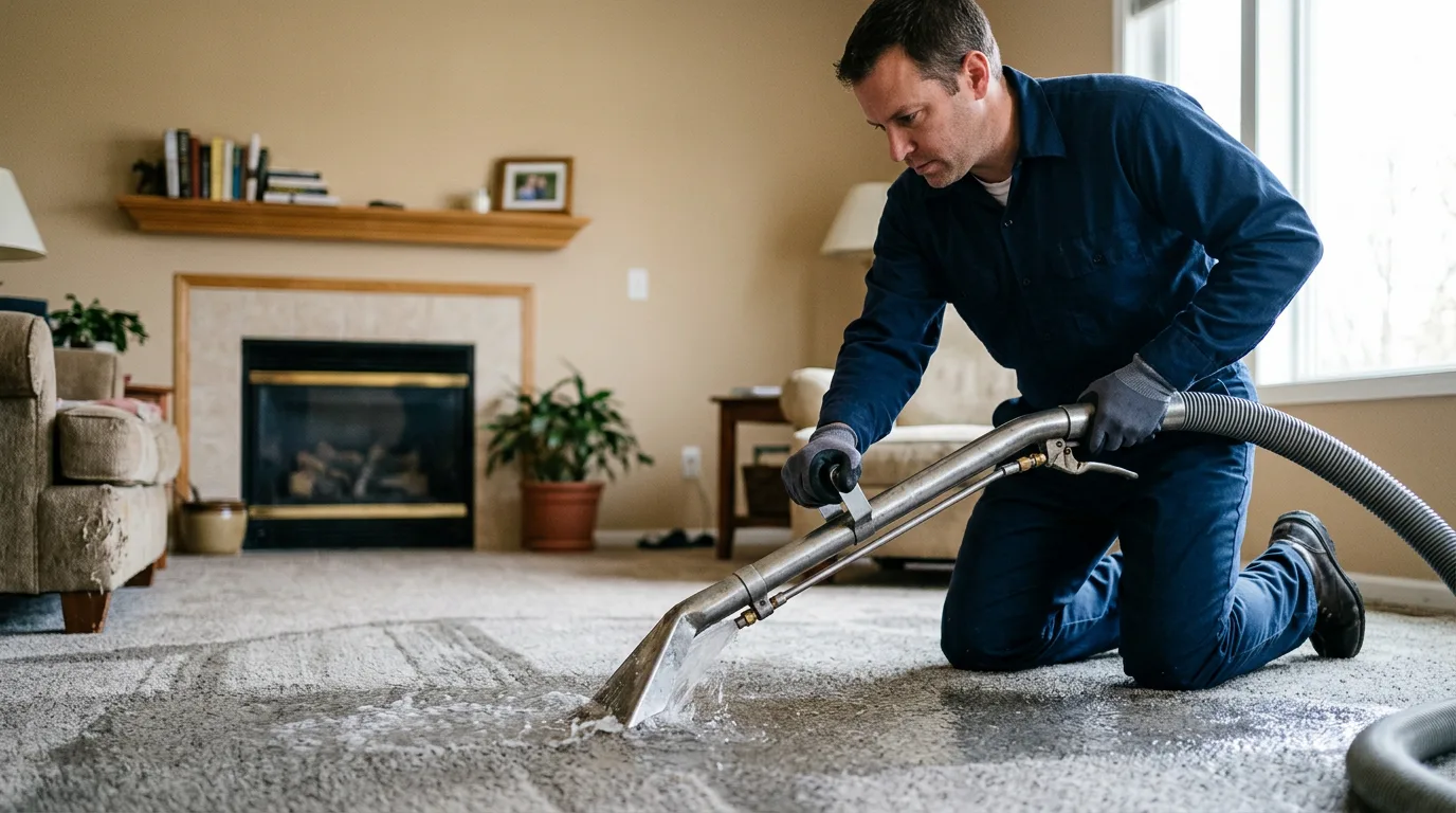 Water damage restoration technician working near Central City, NE